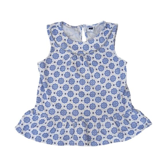 Janie And Jack White Blue Geometric Peplum Tank Top Sleeveless Shirt Girls Sz 5 - Picture 7 of 7